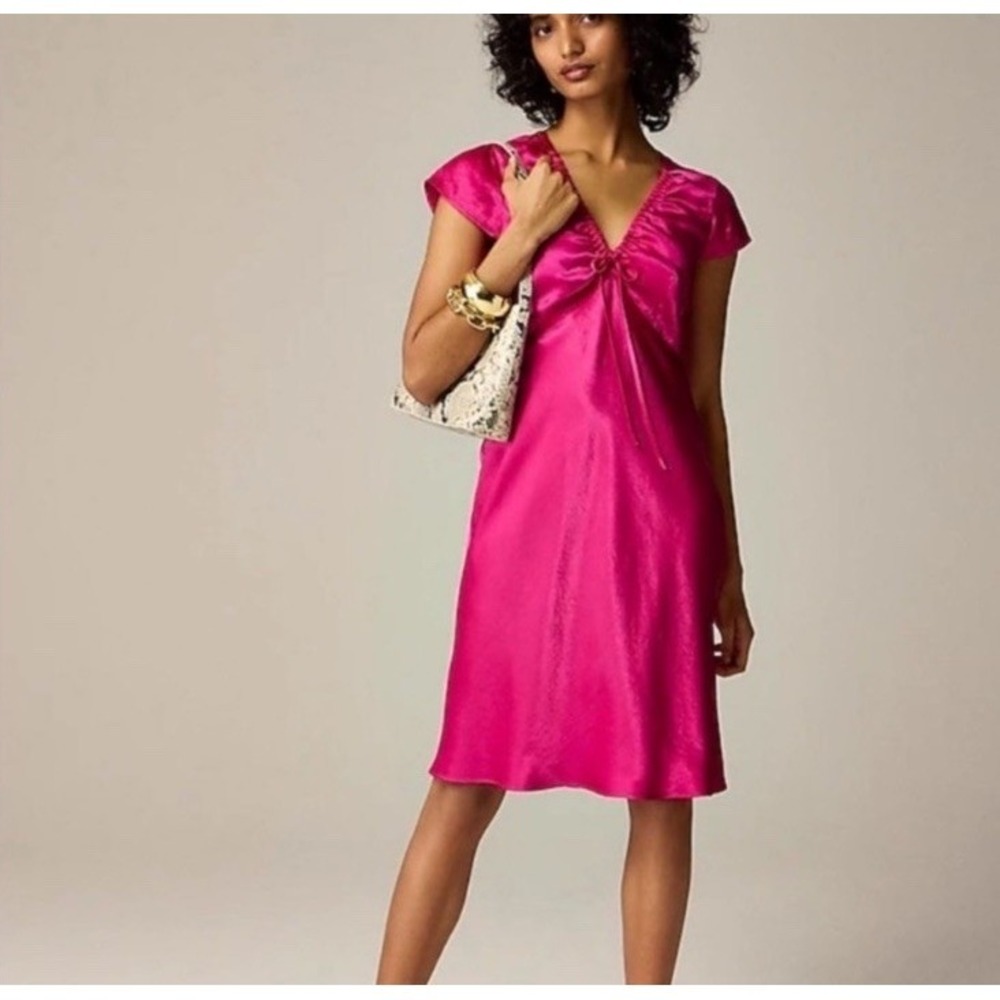 NEW J Crew 2024 Short Sleeve‎ Babydoll Satin Dress Size 8 Barbiecore